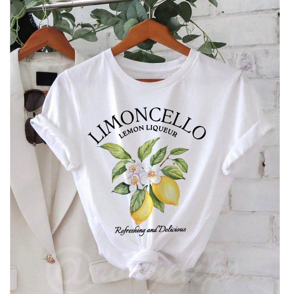 White Crew Neck Tee Shirt Printed Limoncello Lemon Graphic
